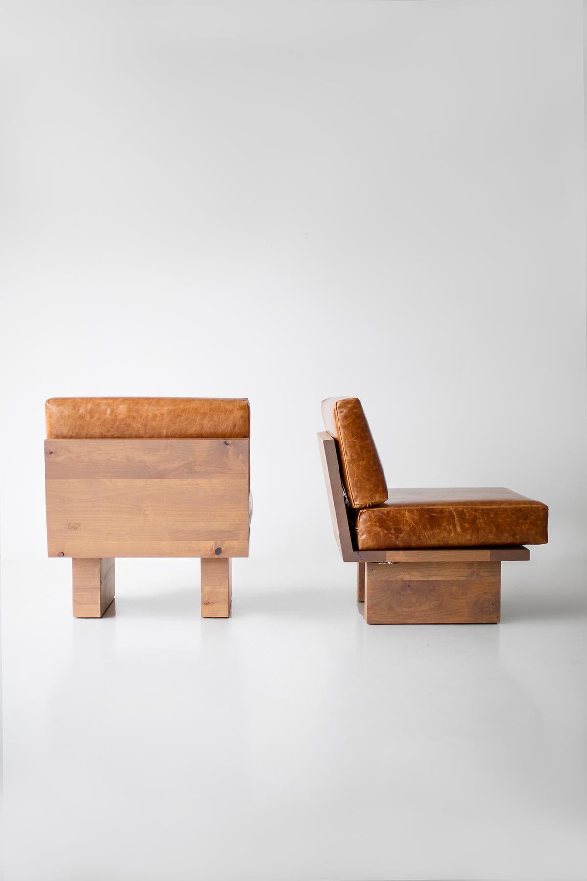 Contemporary Bertu Side Chair, Suelo Modern Leather Side Chair, Knotty Alder For Sale