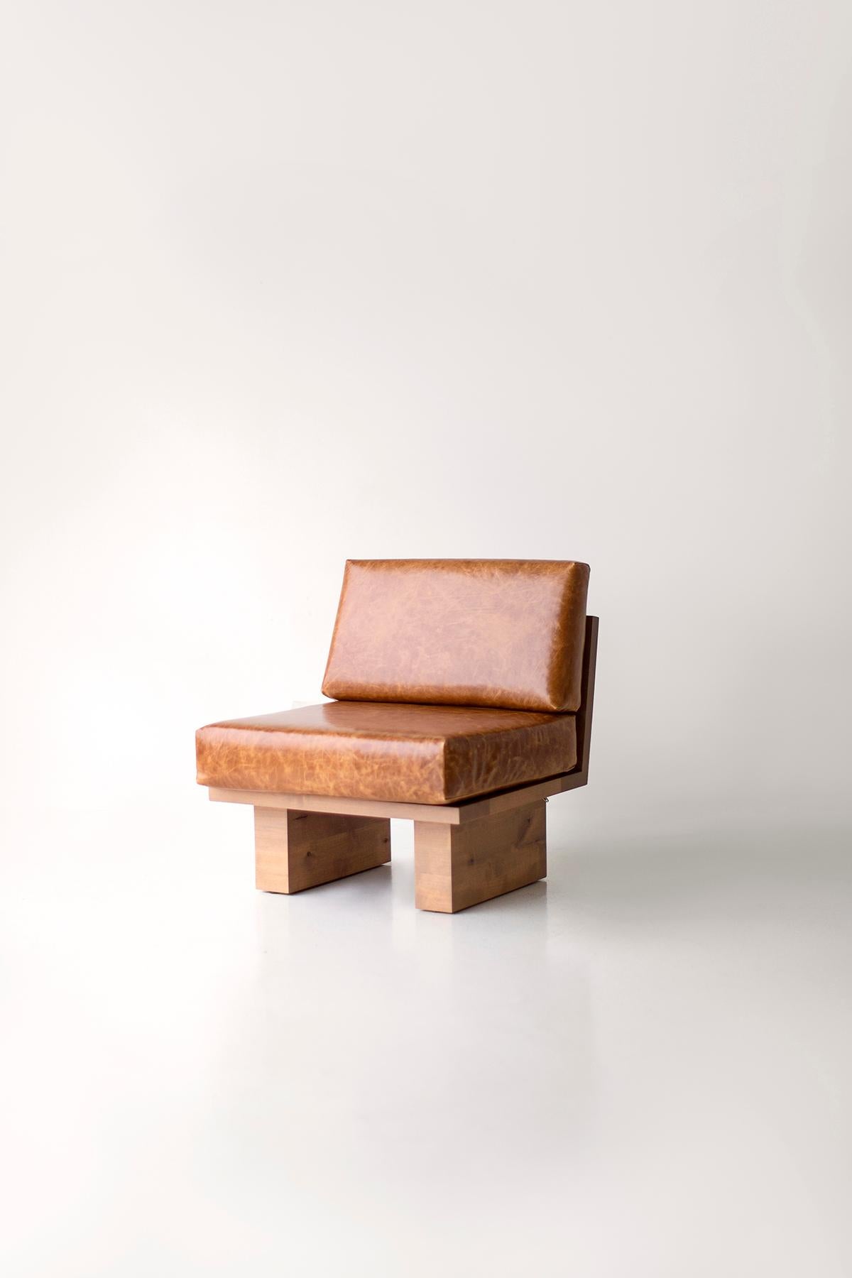 Bertu Side Chair, Suelo Modern Leather Side Chair, Knotty Alder For Sale 2