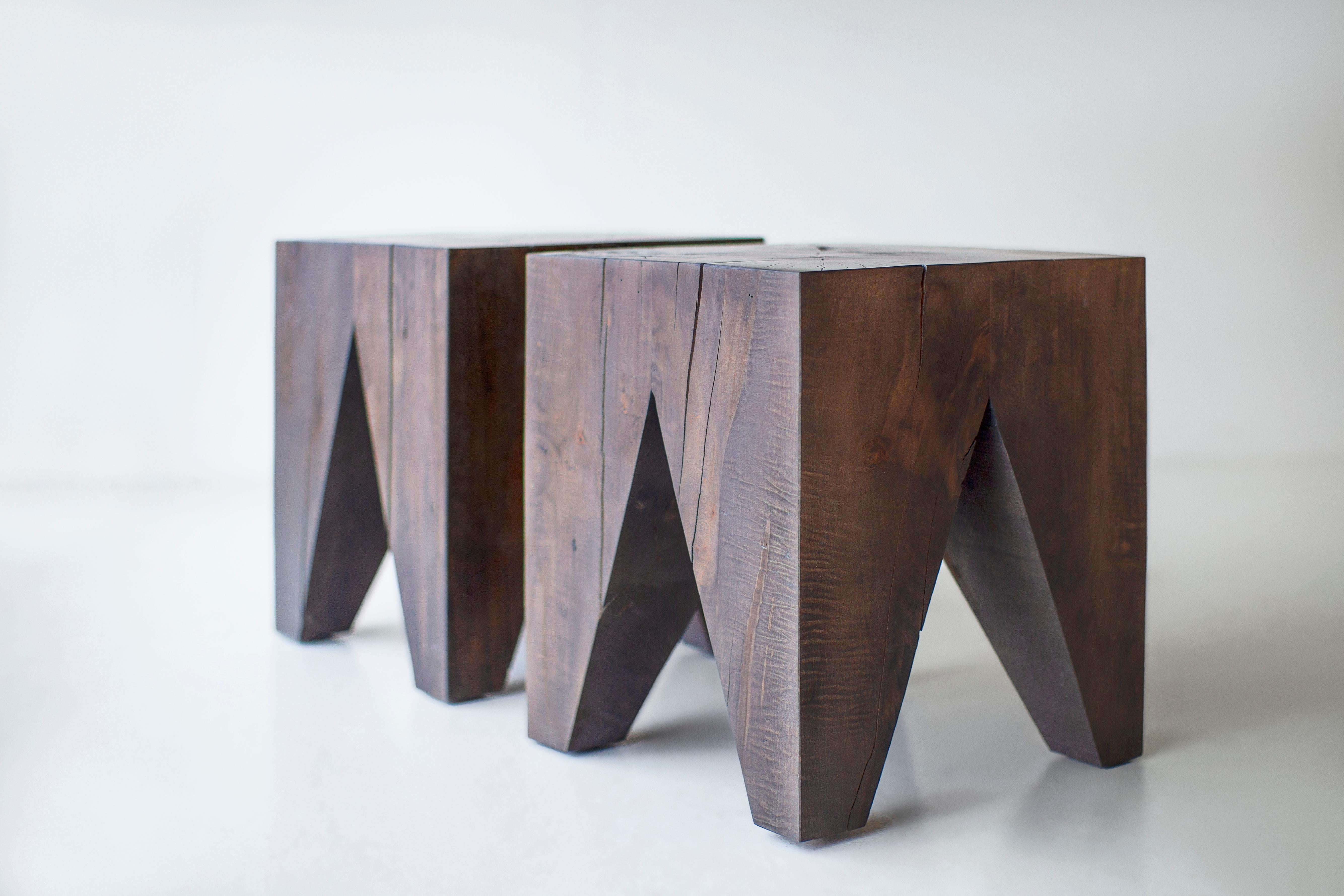 Bertu Side Table, Vega Modern Large Solid Wood Side Table, Maple Aged For Sale 2