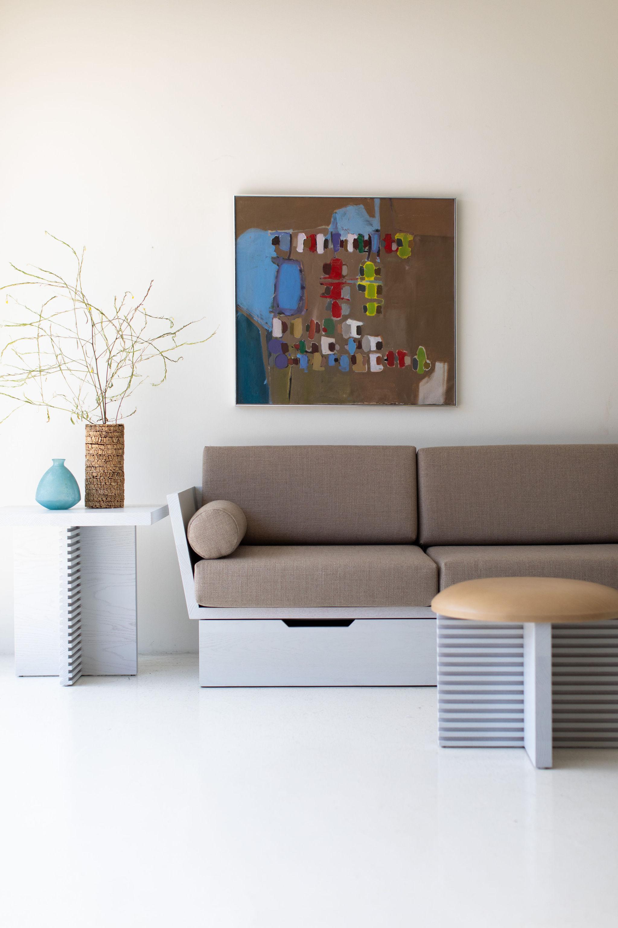 American Bertu Sofas, Suelo Oak Sofa, Storage, Side Table, Modern For Sale