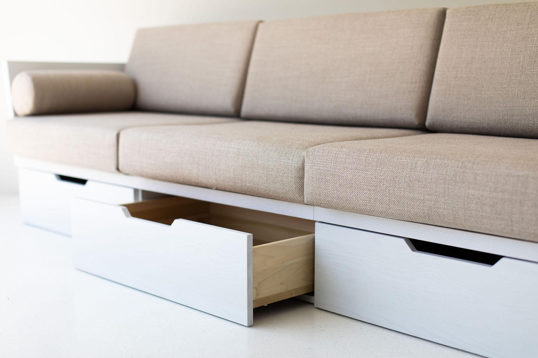 Hand-Crafted Bertu Sofas, Suelo Oak Sofa, Storage, Side Table, Modern For Sale