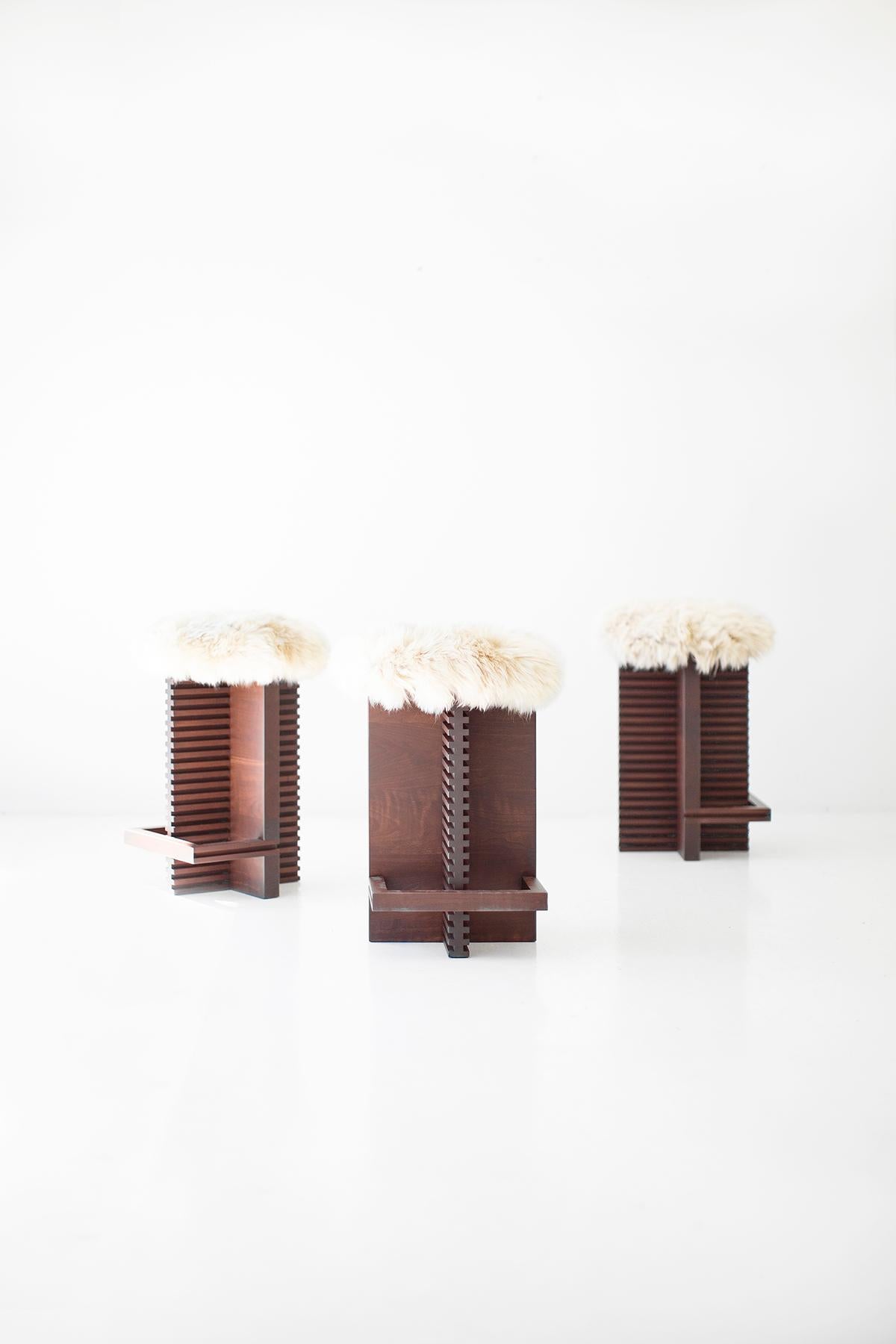 Contemporary Bertu Stool, Cicely Modern Sheepskin Counter Stool, Walnut For Sale