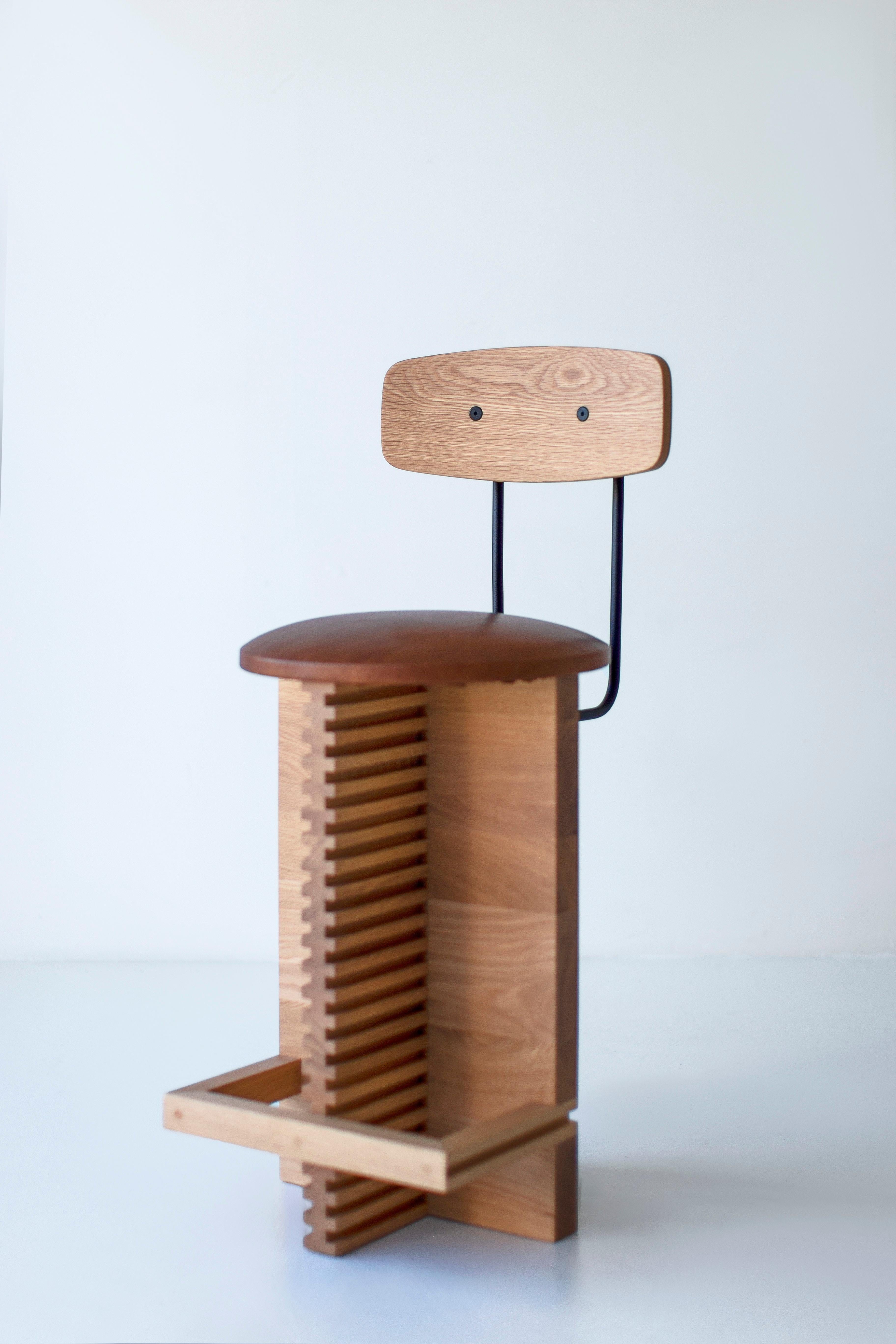 Taburete Bertu, Cicely Taburete de mostrador con respaldo de madera, Roble blanco Moderno en venta