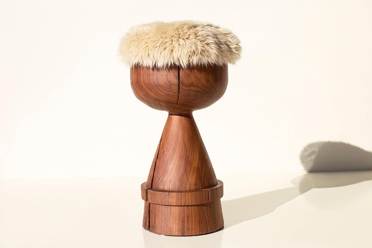 Bertu Stools, Boca Modern Counter Stool, Walnut, Sheepskin, Wood In New Condition For Sale In Oak Harbor, OH