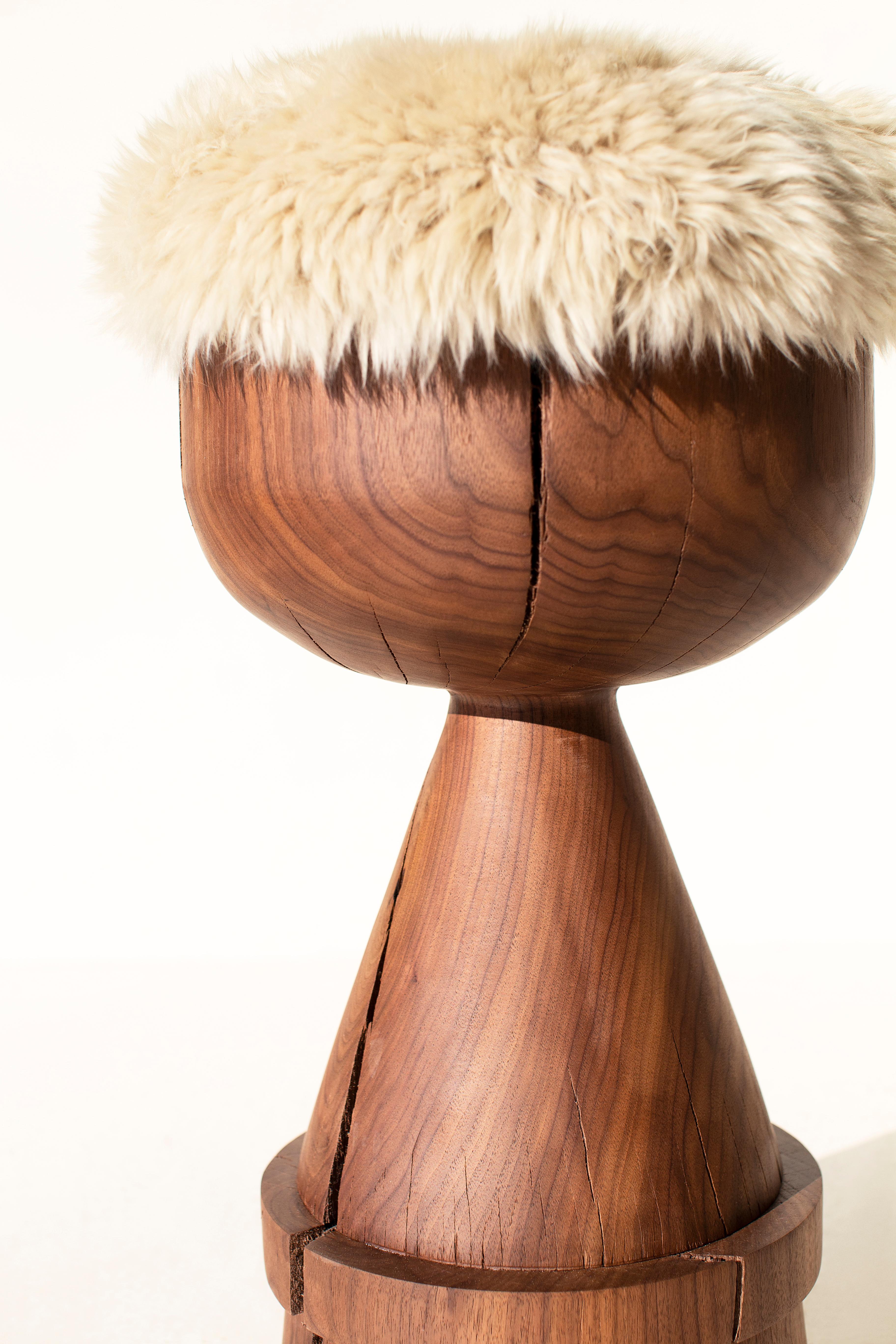 XXIe siècle et contemporain Bertu Stools, Boca Modern Counter Stool, Walnut, Sheepskin, Wood en vente