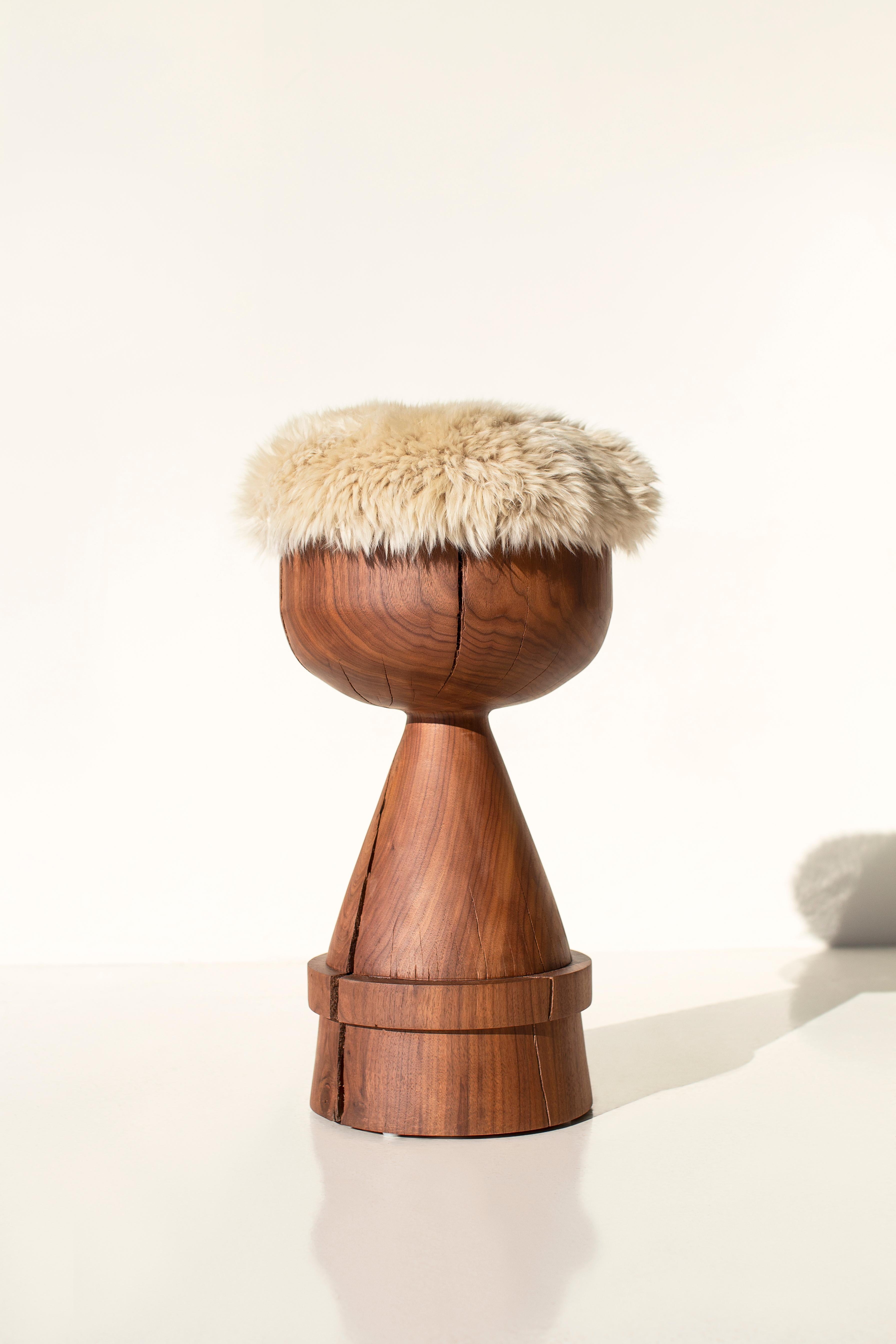 Bertu Stools, Boca Modern Counter Stool, Walnut, Sheepskin, Wood en vente 1