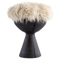 Bertu Stools, Boca Small Sheepskin Dining Stool, Solid Wood Aged Finish