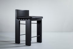 Bertu Stools, Chile Modern Black Counter Stool, Black Leather, Red Oak