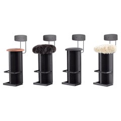 Bertu Stools, Cicely Modern Black Bar Stool with Backs, Black White Oak