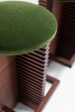 Bertu Stools, Cicely Modern Counter Stool, Walnut and Green Mohair