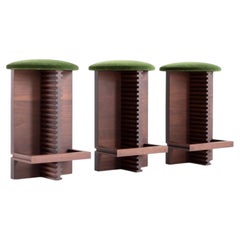 Bertu Stools, Cicely Modern Counter Stool, Walnut and Green Mohair