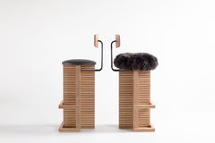 Bertu Stools, Cicely Modern Sheepskin Bar Stool with Backs, White Oak