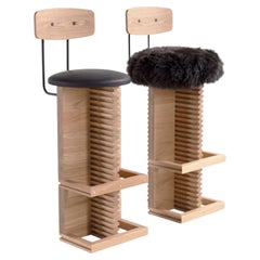 Bertu Stools, Cicely Modern Sheepskin Bar Stool with Backs, White Oak
