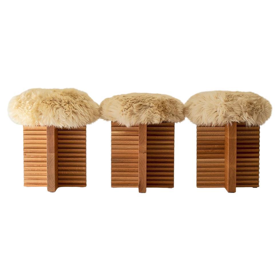 Bertu Stools, Cicely Modern Sheepskin Dining Stool, White Oak For Sale