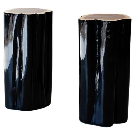 Bertu Stump Table, Black Outdoor Stump Table, Natural Top, Red Cedar For Sale