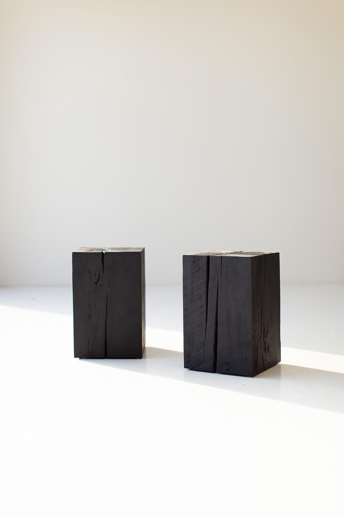Modern Bertu Wood Side Tables, Burnt Wood Side Tables, Solid Maple For Sale