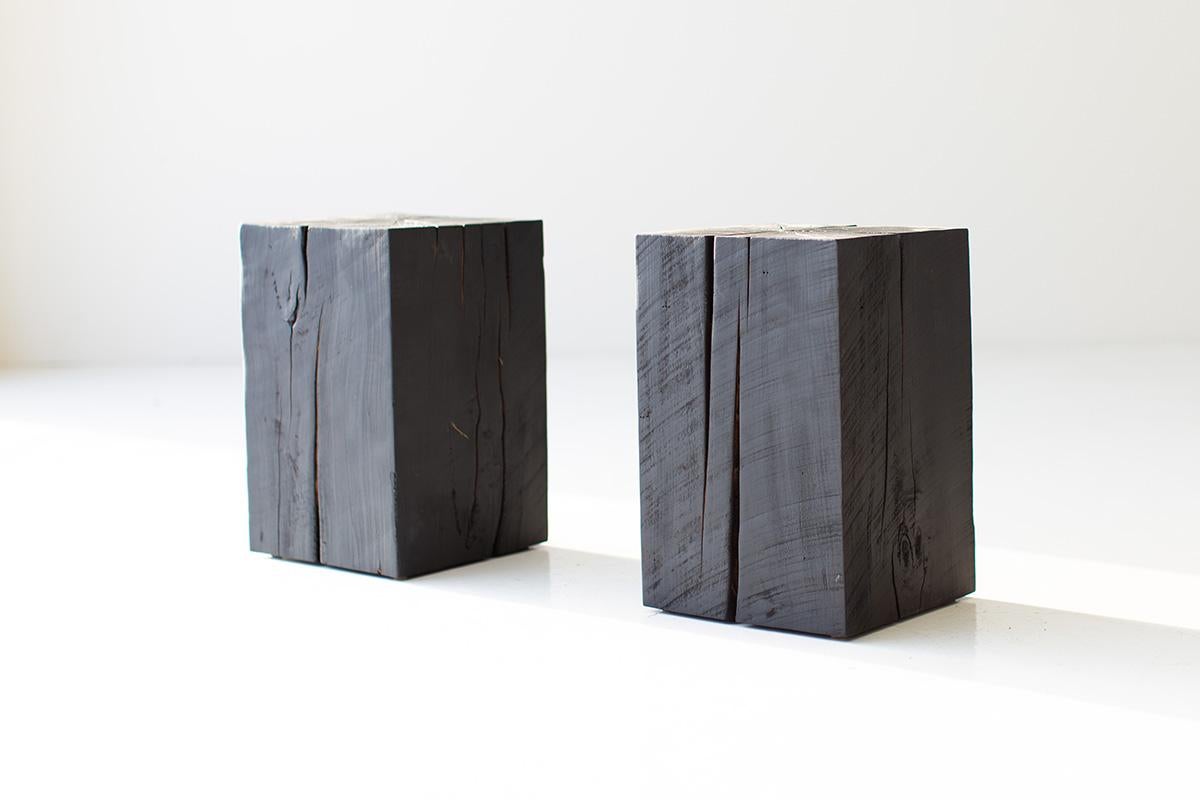 Bertu Wood Side Tables, Burnt Wood Side Tables, Solid Maple For Sale 1