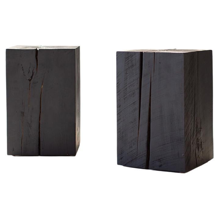 Bertu Wood Side Tables, Burnt Wood Side Tables, Solid Maple For Sale