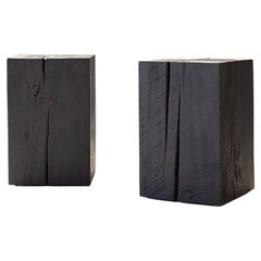 Bertu Wood Side Tables, Burnt Wood Side Tables, Solid Maple