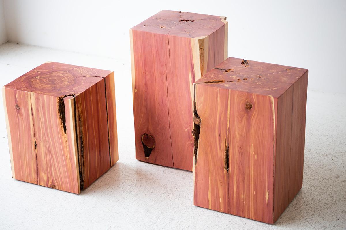 Modern Bertu Wood Side Tables, Red Cedar Outdoor Wood Side Tables For Sale