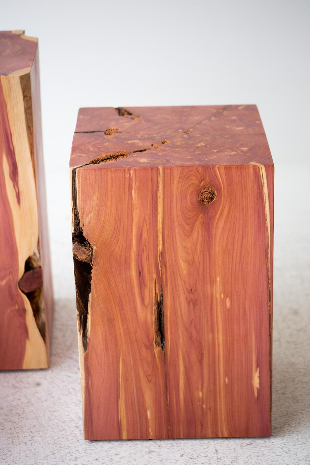 Contemporary Bertu Wood Side Tables, Red Cedar Outdoor Wood Side Tables For Sale