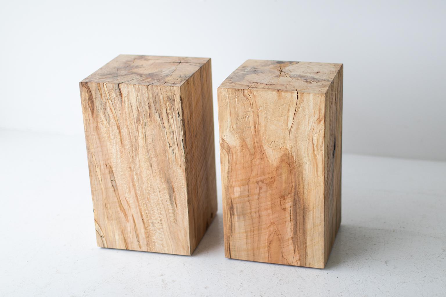 Hand-Crafted Bertu Wood Side Tables, Square Side Table, Maple and Commercial Grade Finish For Sale