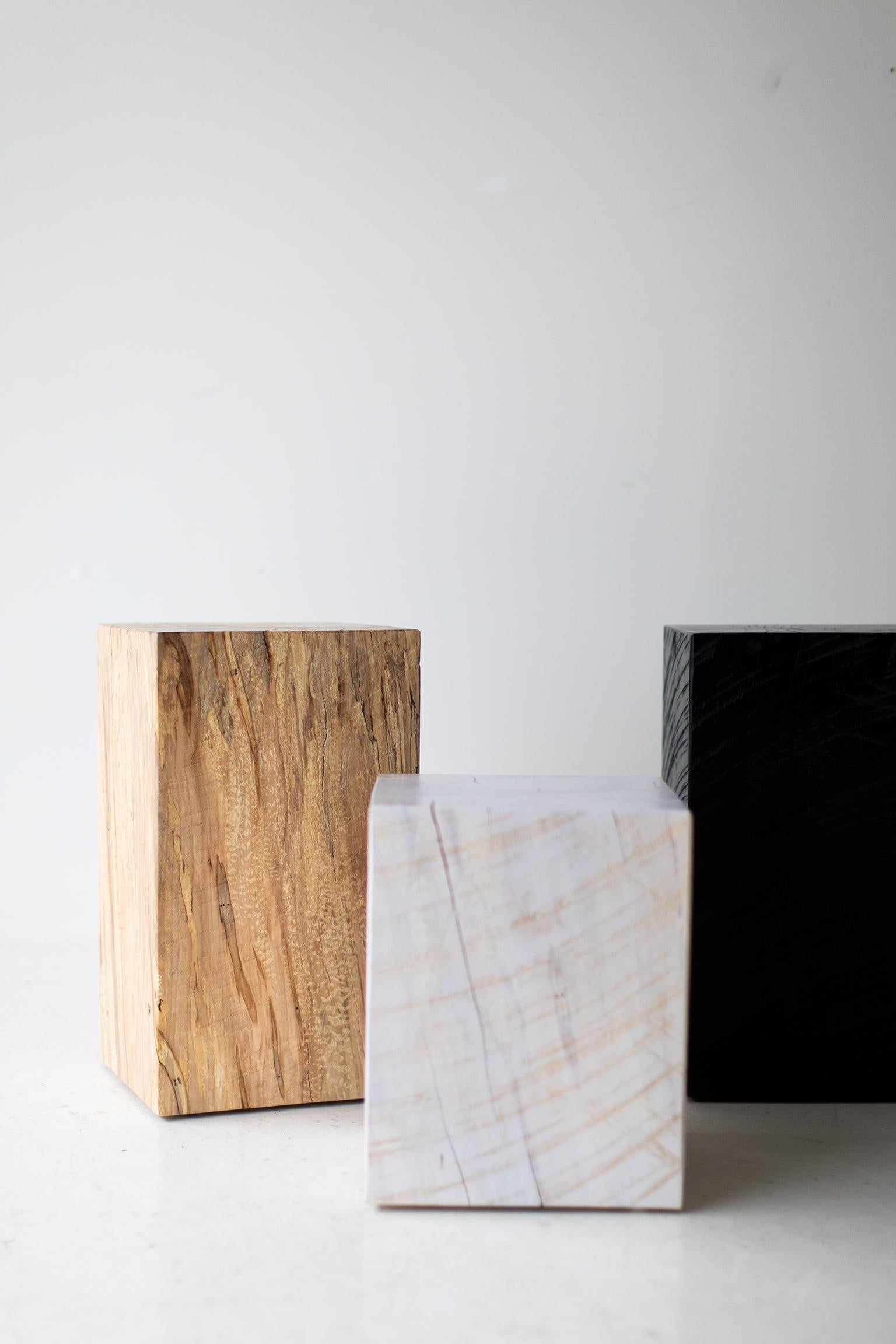 Hand-Crafted Bertu Wood Side Tables, White Black Natural Square Wood Side Tables For Sale