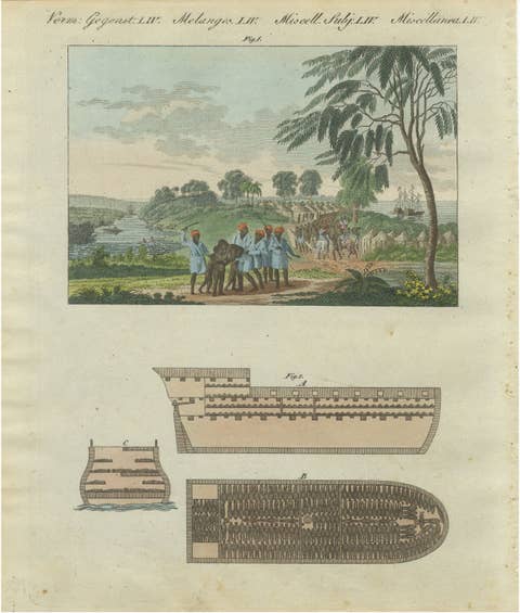Bertuch African Slave Trade & Slave Ship Engraving, 1805