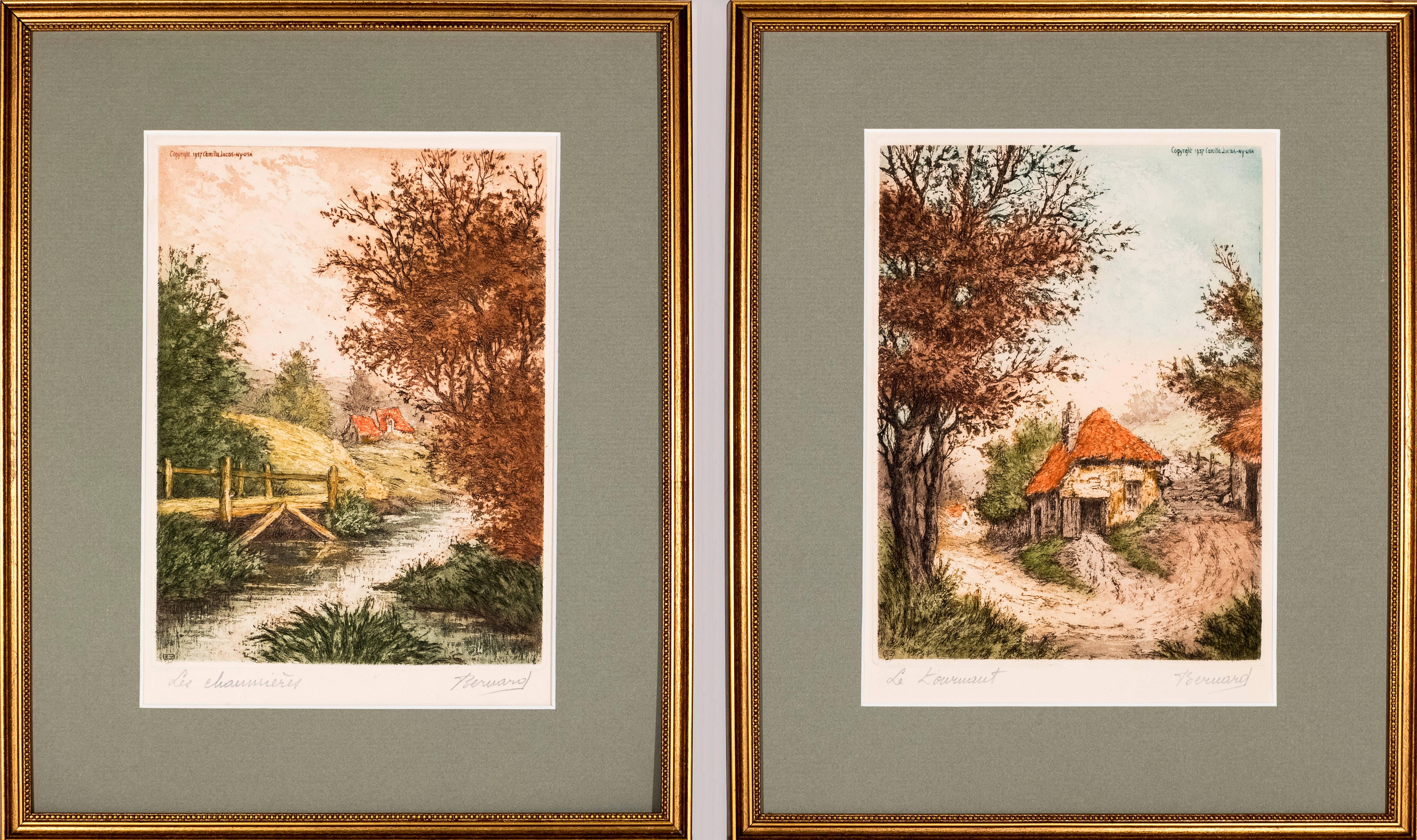 Beruard Landscape Print - Two Charming Thatched Cottages