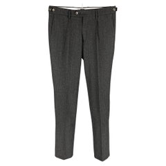 BERWICH Size 28 Grey Herringbone Wool Pleated Dress Pants