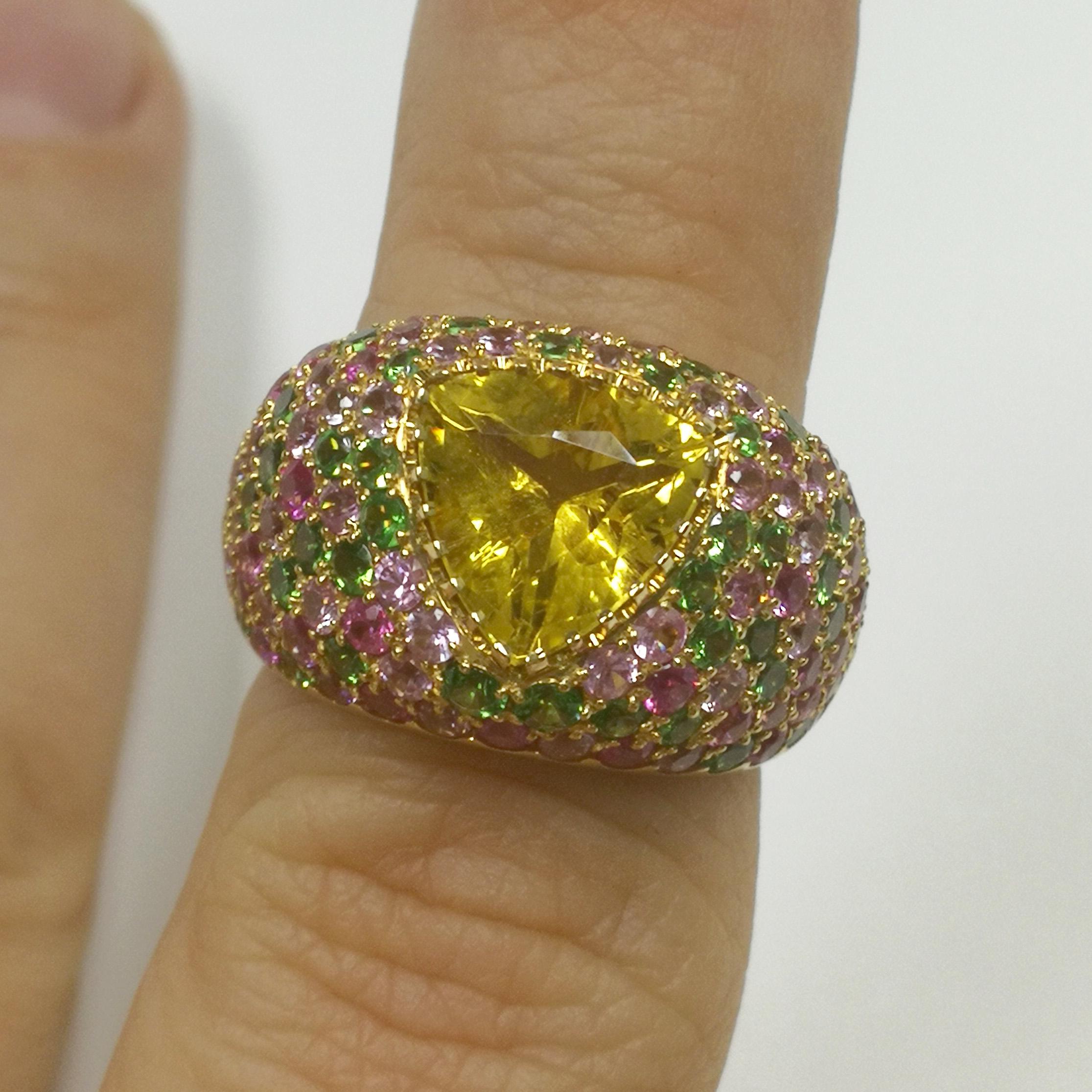 Rubin Beryll 2,13 Karat Tsavorit Rosa Saphire Gelb 18 Karat Gold Riviera Ring im Angebot 1