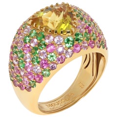 Beryl Bague Riviera en or jaune 18 carats avec tsavorites et saphirs roses de 2,13 carats