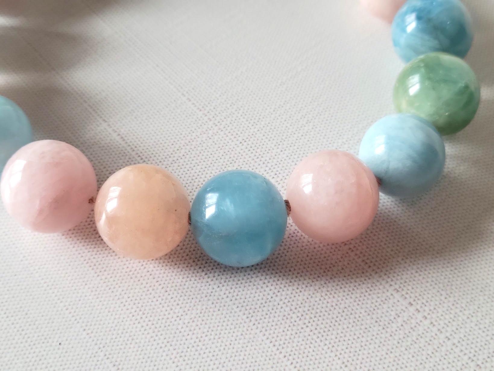 Bead Beryl Aquamarine Morganite Knotted Necklace For Sale