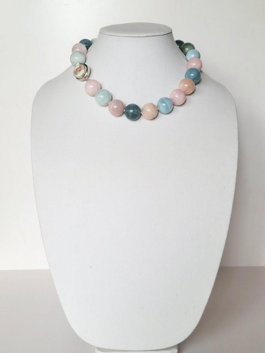 Women's Beryl Aquamarine Morganite Knotted Necklace For Sale