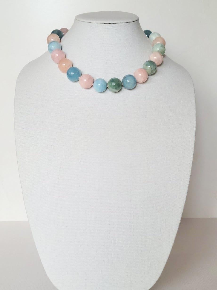 Beryl Aquamarine Morganite Knotted Necklace For Sale 1