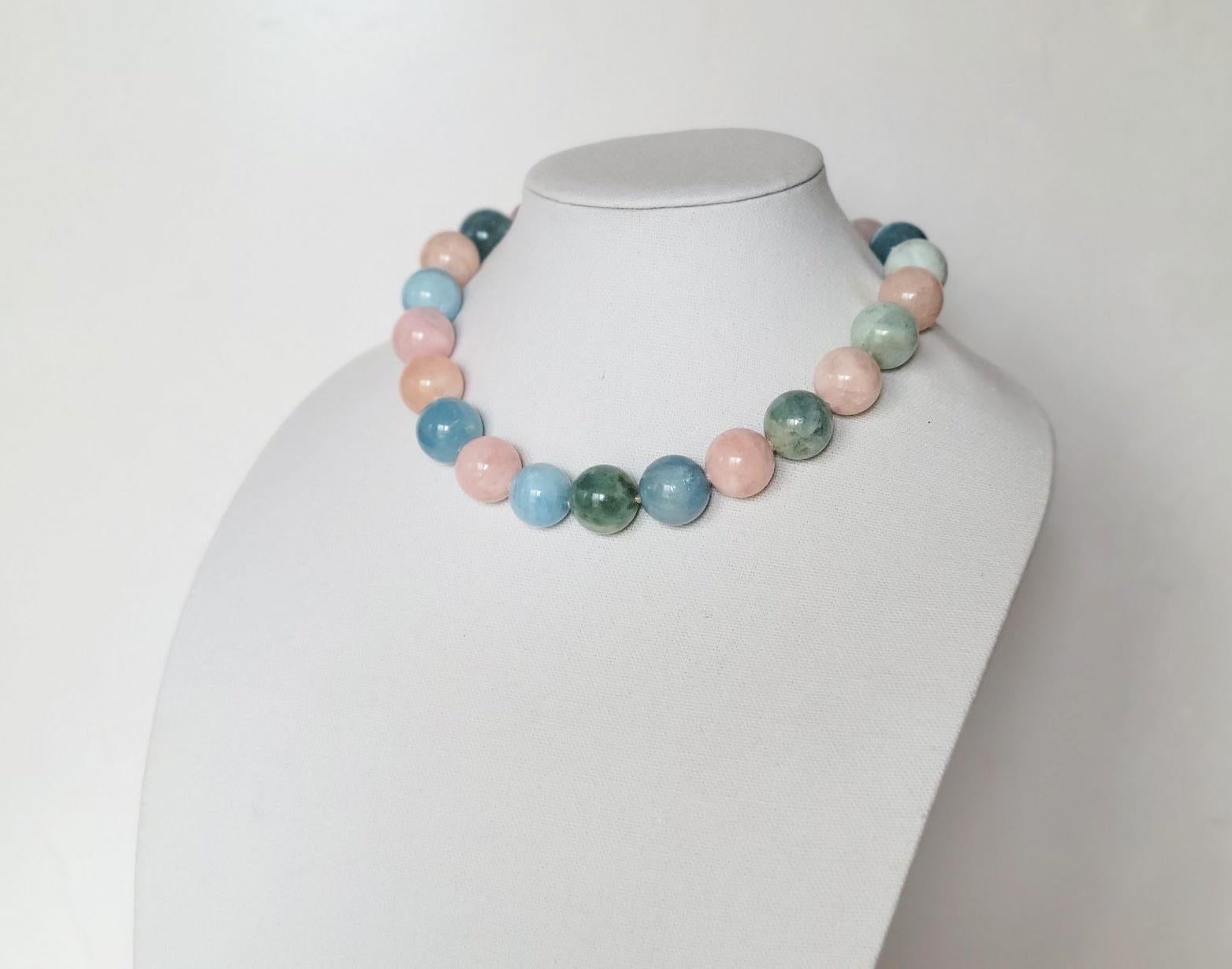 Beryl Aquamarine Morganite Knotted Necklace For Sale 2