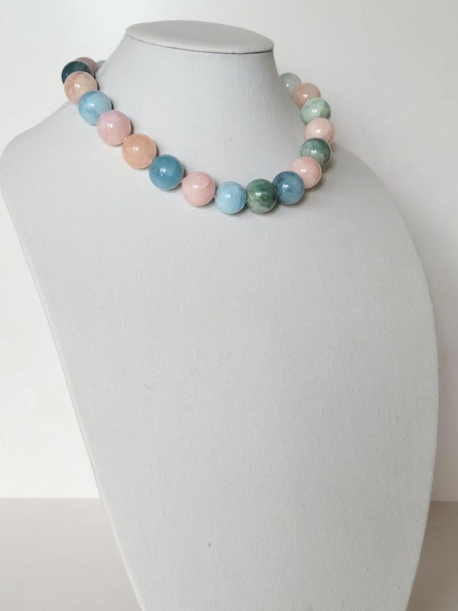 Beryl Aquamarine Morganite Knotted Necklace For Sale 3