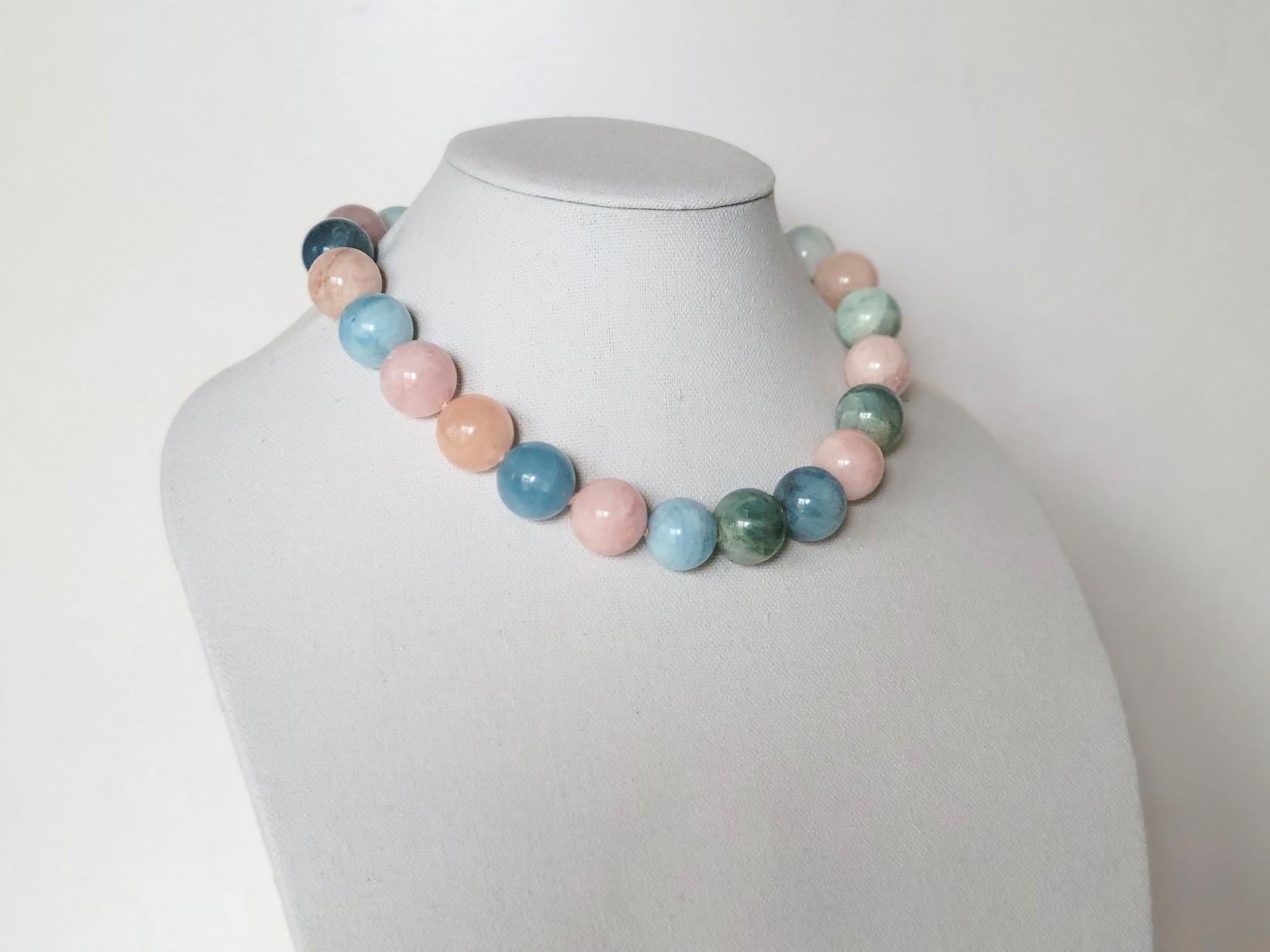 Beryl Aquamarine Morganite Knotted Necklace For Sale 4