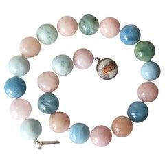 Beryl Aquamarine Morganite Knotted Necklace