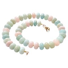 Beryl Aquamarine Morganite Beaded Necklace, Gold Plate Clasp, 19"