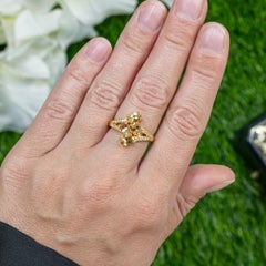 Beryl Bypass Ring Zircon Setting 1.75 Carats 24K Yellow Gold Plated Silver