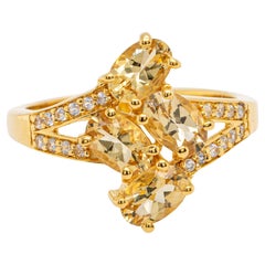 Anillo Bypass de Berilo Engaste de Circón 1,75 Quilates Chapado en Oro Amarillo de 24K Plata