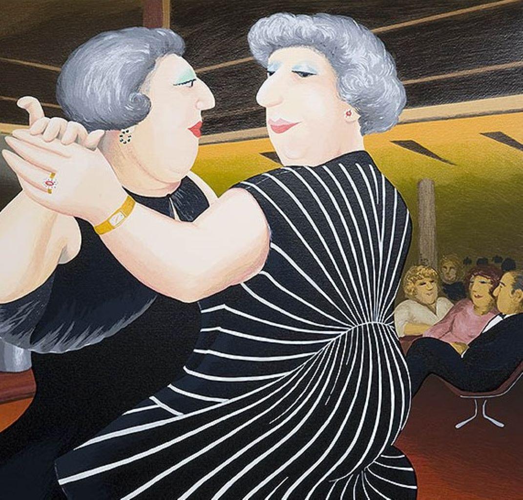 Bailando en el QE2 - Arte naïf, cómico, colorido, Arte popular, vida cotidiana - Print Contemporáneo de Beryl Cook