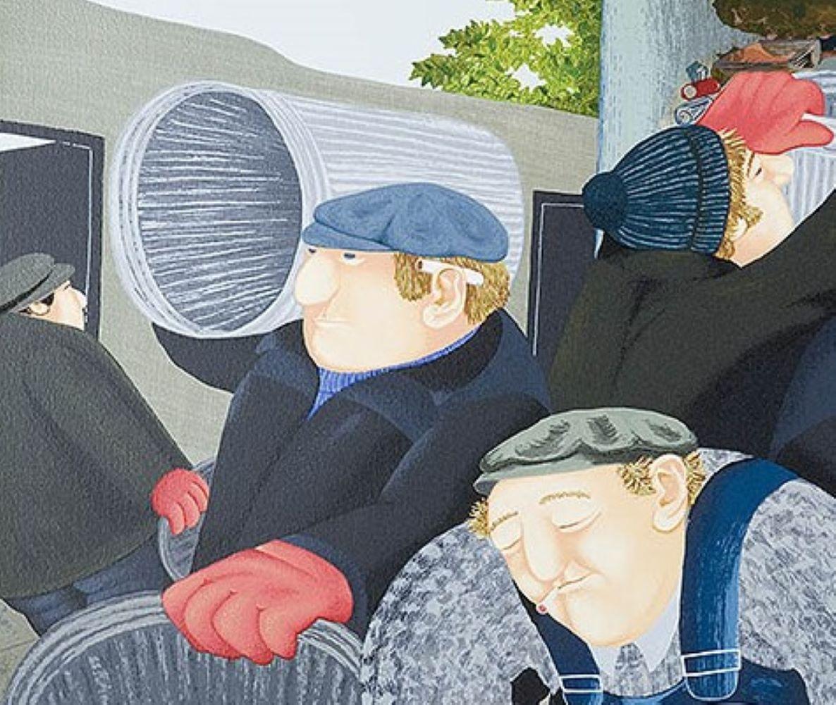 Uomini della pattumiera - Arte naïve, comica, colorata, arte popolare, vita quotidiana - Print di Beryl Cook