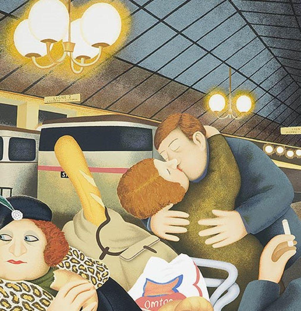 Gare du Nord - Arte naïve, comica, colorata, arte popolare, vita quotidiana - Print di Beryl Cook