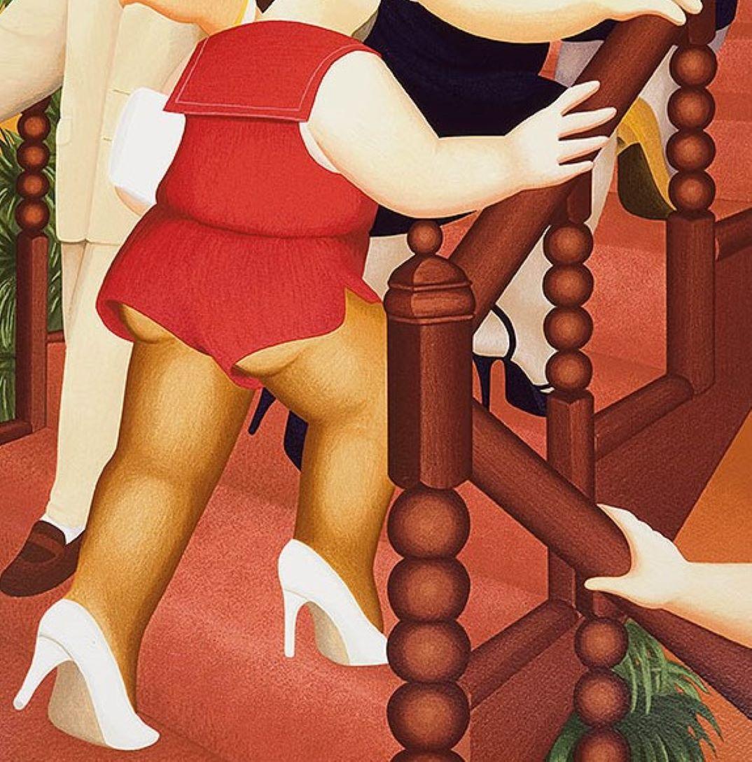 Escalera - Arte naïf, cómico, colorido, Arte popular, vida cotidiana - Print de Beryl Cook