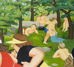 Women Running - Naïve art, comical, colourful, Folk art, everyday life