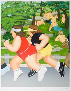 Donne che corrono - Arte naïve, comica, colorata, arte popolare, vita quotidiana