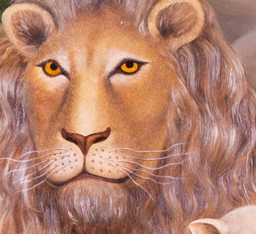 Großes Ölgemälde „Das friedliche Königreich“ von Beryl Cook, Britisch, naiv, Tiere 2