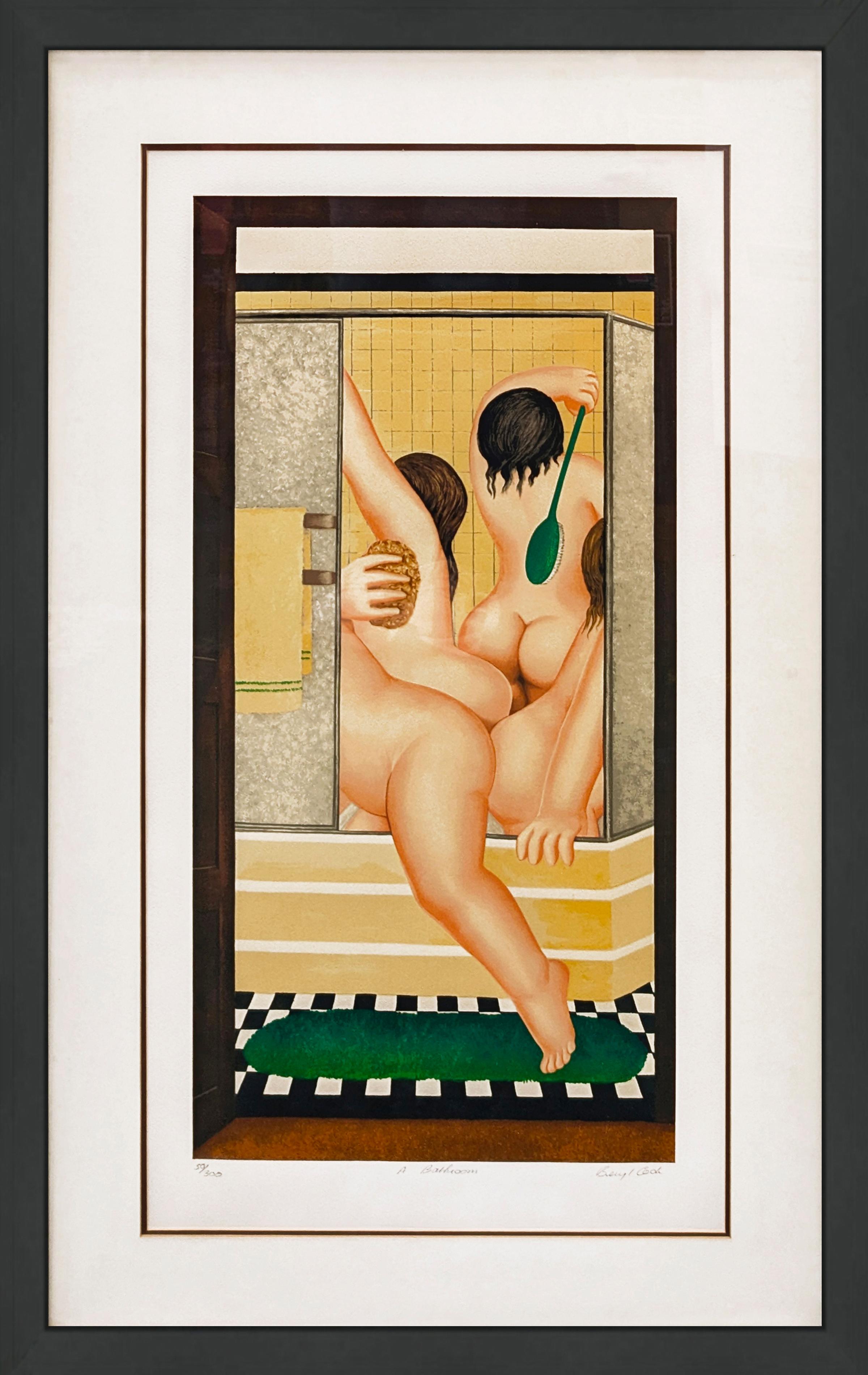 Sérigraphie encadrée A Bathroom, signée à la main, contemporain, années 1980, 50/300